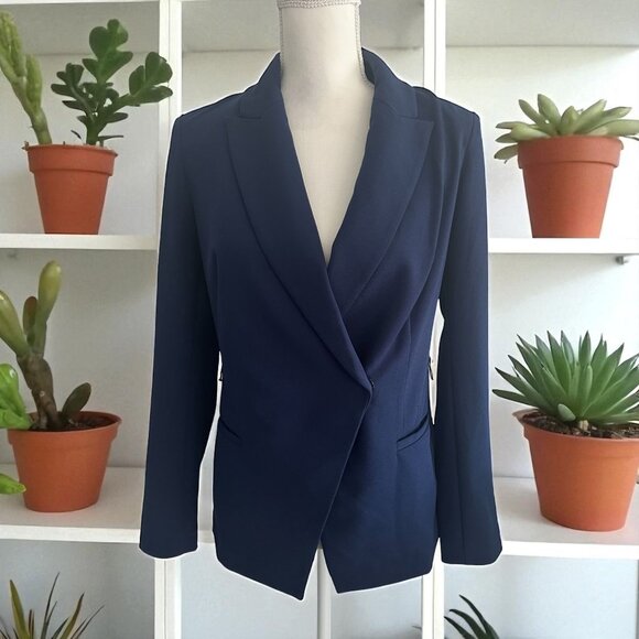 WHITE HOUSE BLACK MARKET Navy Blue Buttoned Jacket Blazer Size 2 - Picture 1 of 7